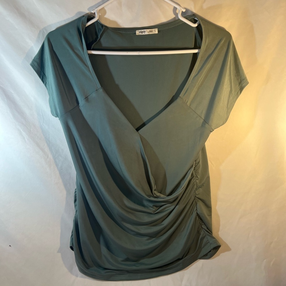 Edge Draped V-Neck Blouse in Soft Blue